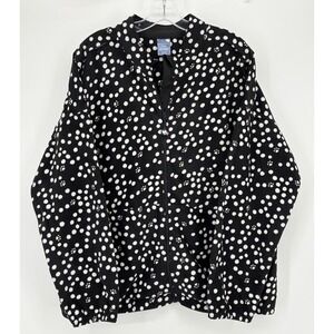 Zoe + Chloe Fleece Zip Jacket Size Large Black White Polka Dot Paw Print Soft